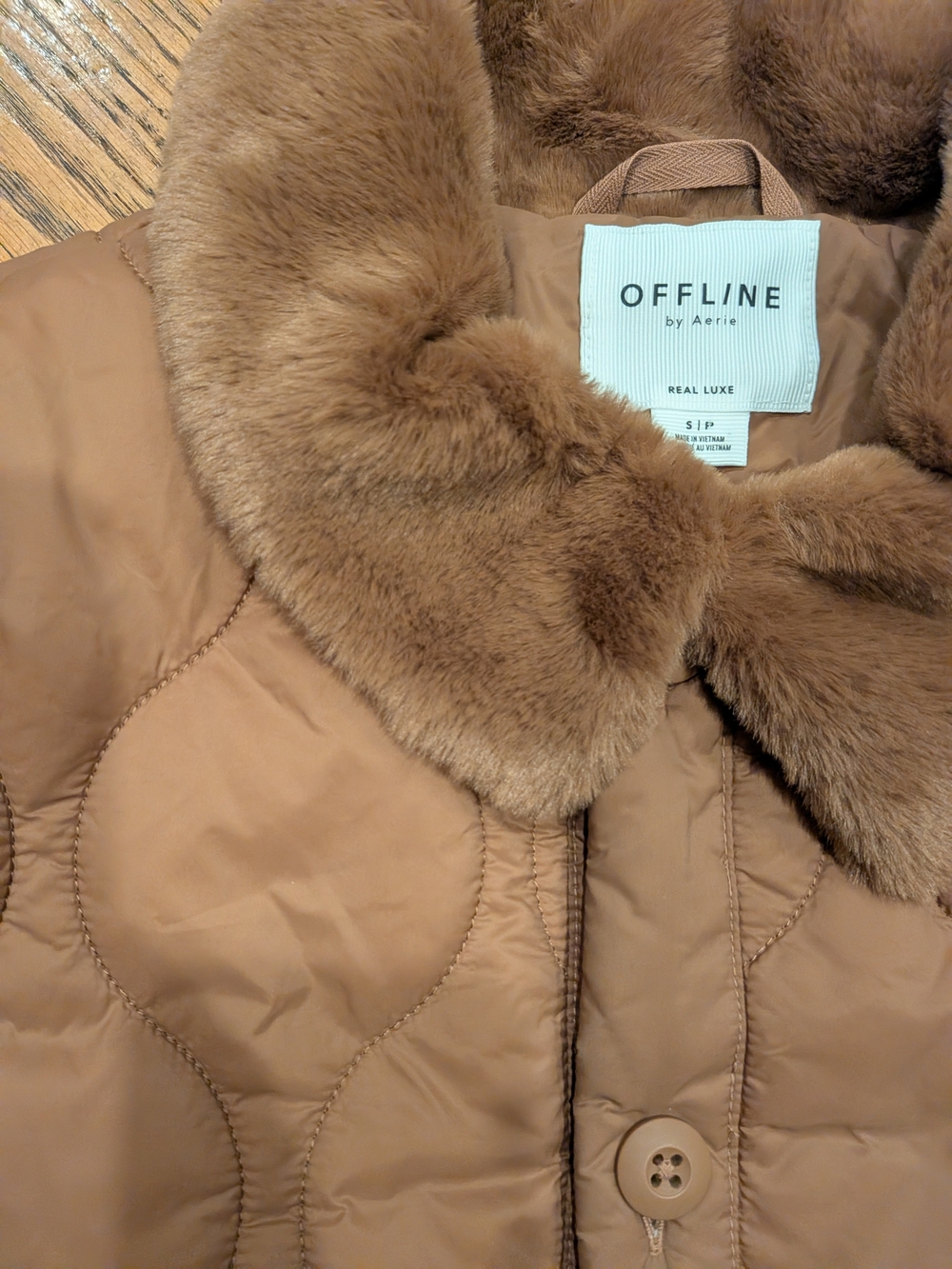 Offline By Aerie Tan Faux-Fur Collar Puffer Jacket